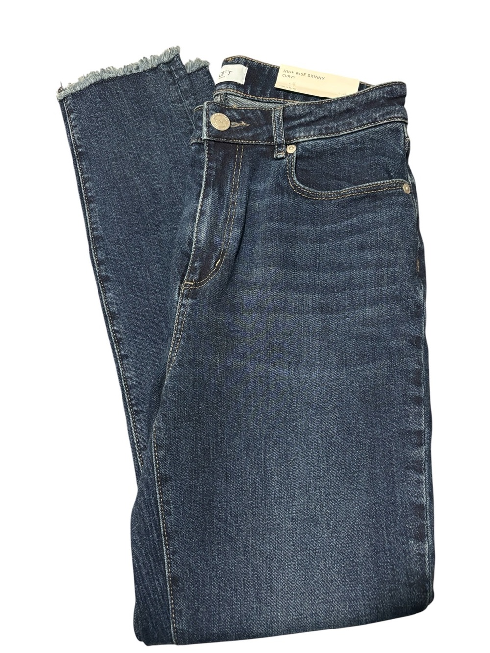 NEW LOFT Outlet Women’s Dark Wash Blue Denim High Rise Skinny Curvy Jeans Sz 4